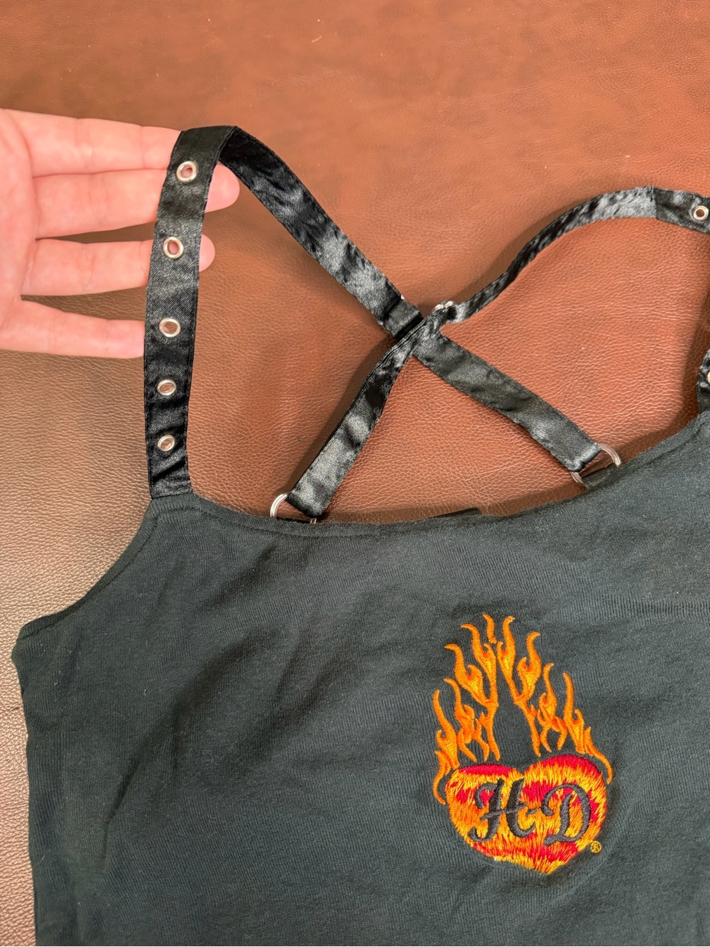 Harley-Davidson Black Tank Top with Orange Logo and Studded Straps - Picture 3 of 5